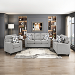 Contemporary 3pc Set Living Room Sofa Loveseat Chair Gray Durable Chenille Fabric Decorative Pillows Wooden Furniture-B011S02476 - 正方形修复