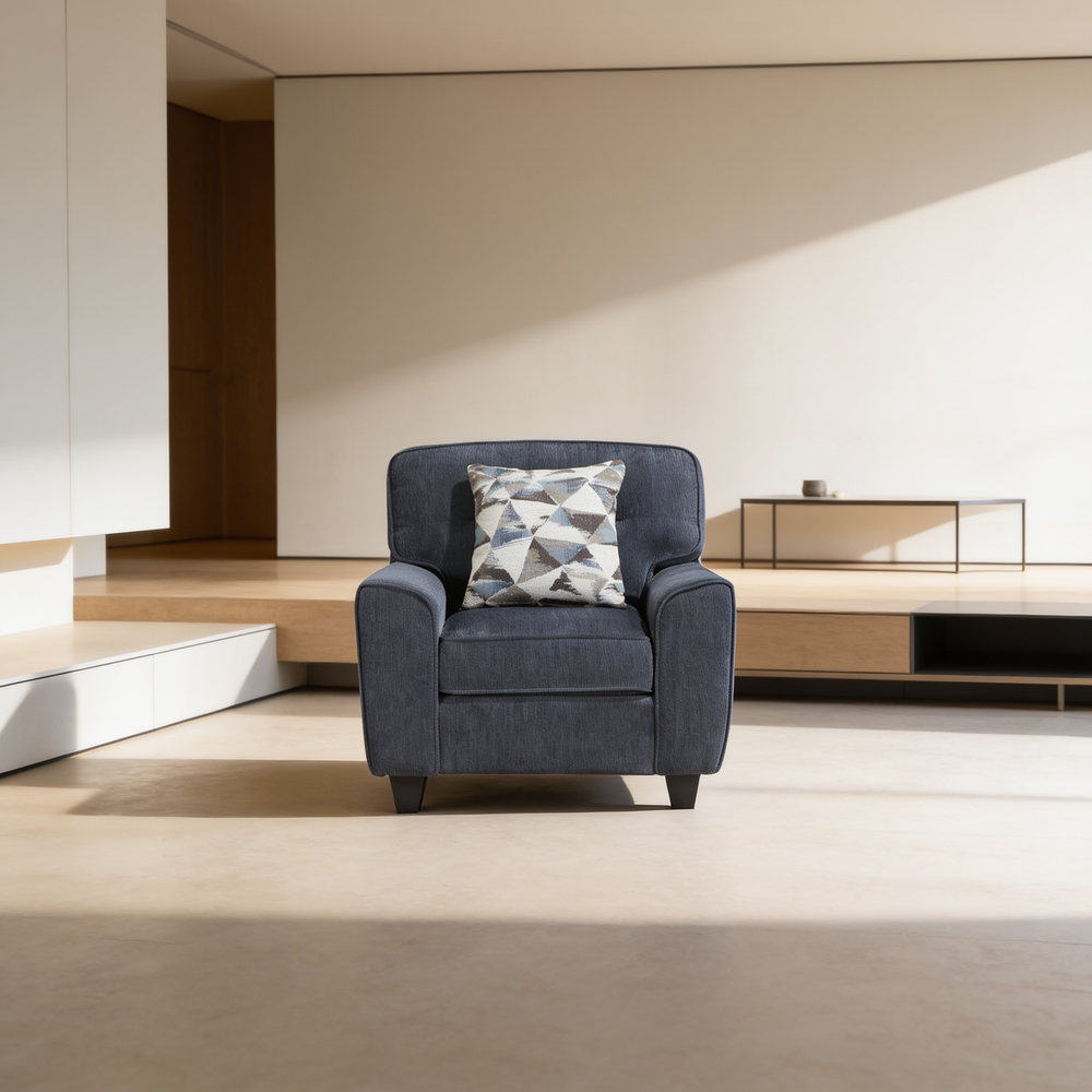 Contemporary Blue 3pc Set Sofa Loveseat Chair Durable Chenille Fabric Decorative Pillows Wooden Living Room Furniture-B011S02477 - 场景图