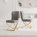 Dining Chair Set of 2, grey velvet Backrest and golden Metal legs.For Modern Kitchen Dining Room Chair for Kitchen Living Modern decorative Leisure chairs Office chairs W1727P195279-djyc