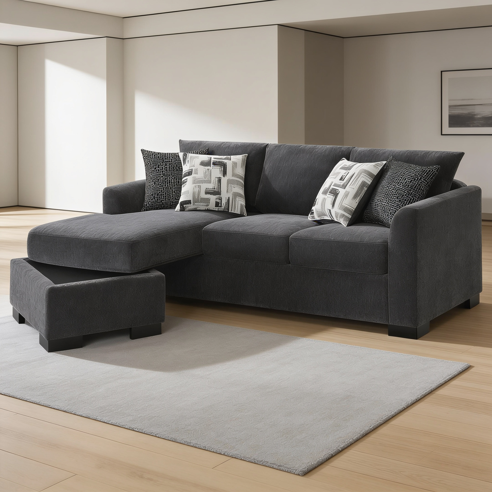 Pacheco Dark Grey Upholstered Sleeper Sectional Chaise Sofa with Pocket Coils and Reversible Cushions-B062P451783 - 场景图