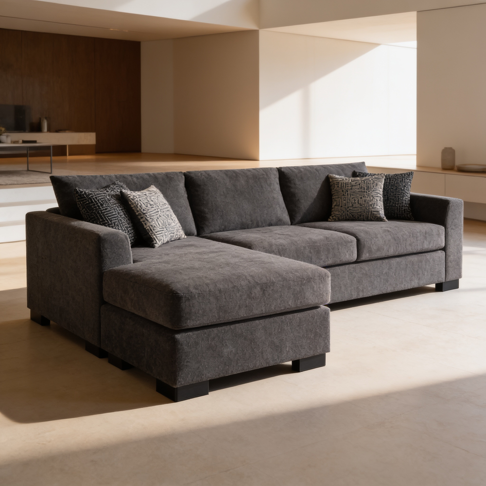 Pacheco Dark Grey Upholstered Sleeper Sectional Chaise Sofa with Pocket Coils and Reversible Cushions-B062P451783 - 场景图