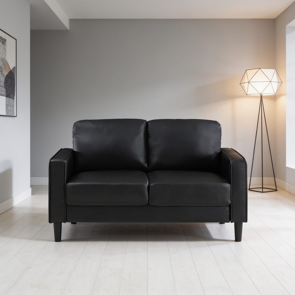 Weld Black 3-Piece Upholstered Track Arm Sofa Set with Plush Cushions and Tapered Legs in Black Faux Leather-B062S01658 - 场景图