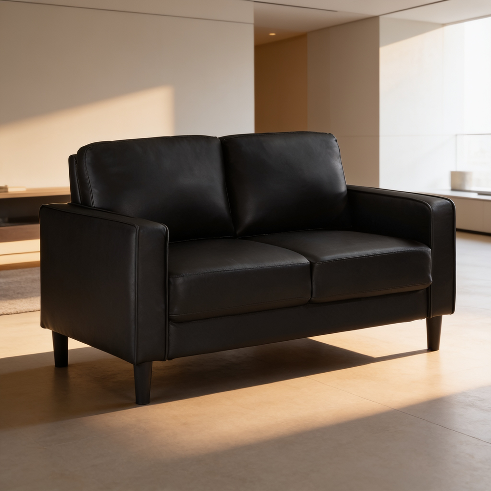 Weld Black 3-Piece Upholstered Track Arm Sofa Set with Plush Cushions and Tapered Legs in Black Faux Leather-B062S01658 - 场景图