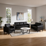 Weld Black 3-Piece Upholstered Track Arm Sofa Set with Plush Cushions and Tapered Legs in Black Faux Leather-B062S01658 - 场景图