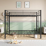 Metal Bunk Bed Twin Over Twin, Heavy Duty Twin Bunk Beds with shelf and Slatted Support No Box Spring Needed Black W840107070-djyc
