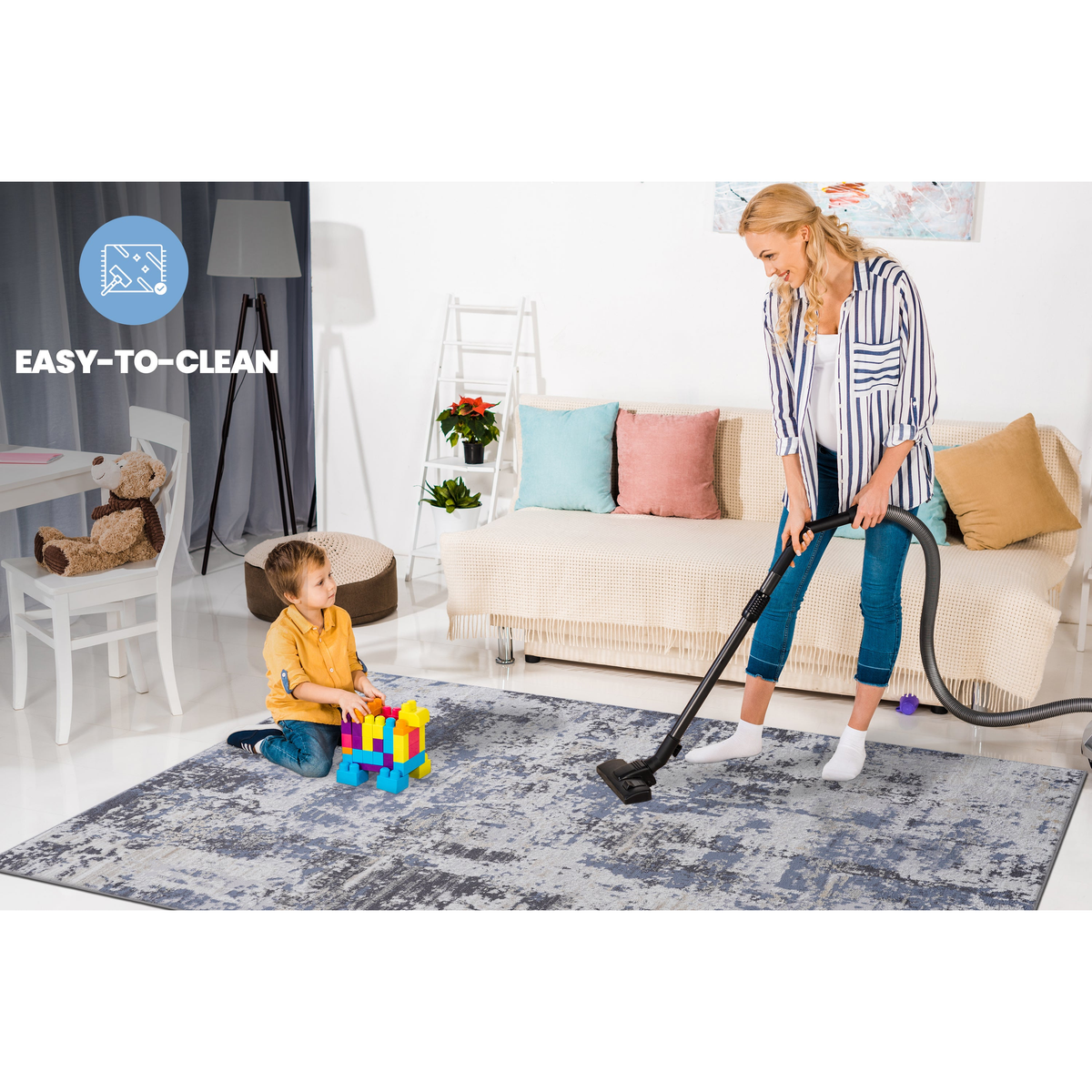 PAYAS Collection 5X7 Grey / Denim / Abstract Area Rug-B189P183552 - 商品介绍图