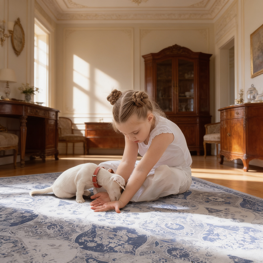 MAVAL Blue Washable Rug 3x5 Area Rug (Blue, 3' x 5')-B189P189018 - 场景图