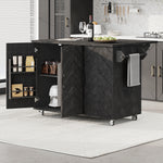 K&K 51.2"W 3D Wave Stripes Ash Veneer (Not Cheap Paper) Kitchen Island with Drop Leaf, Farmhouse Kitchen Island on Wheels with Internal Storage Rack, Rolling Kitchen Cart(Black) N707P207915B-djyc