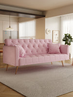 71 inch convertible love seat sofa, American retro pink velvet, suitable for small living room, bedroom, office W165880948-djyc