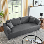 Linen Fabric 3 Seat Sofa with Two End Tables and Two Pillows, Removable Back and Armrest, Morden Style Upholstered 3-Seat Couch for Living Room W487139512-djyc