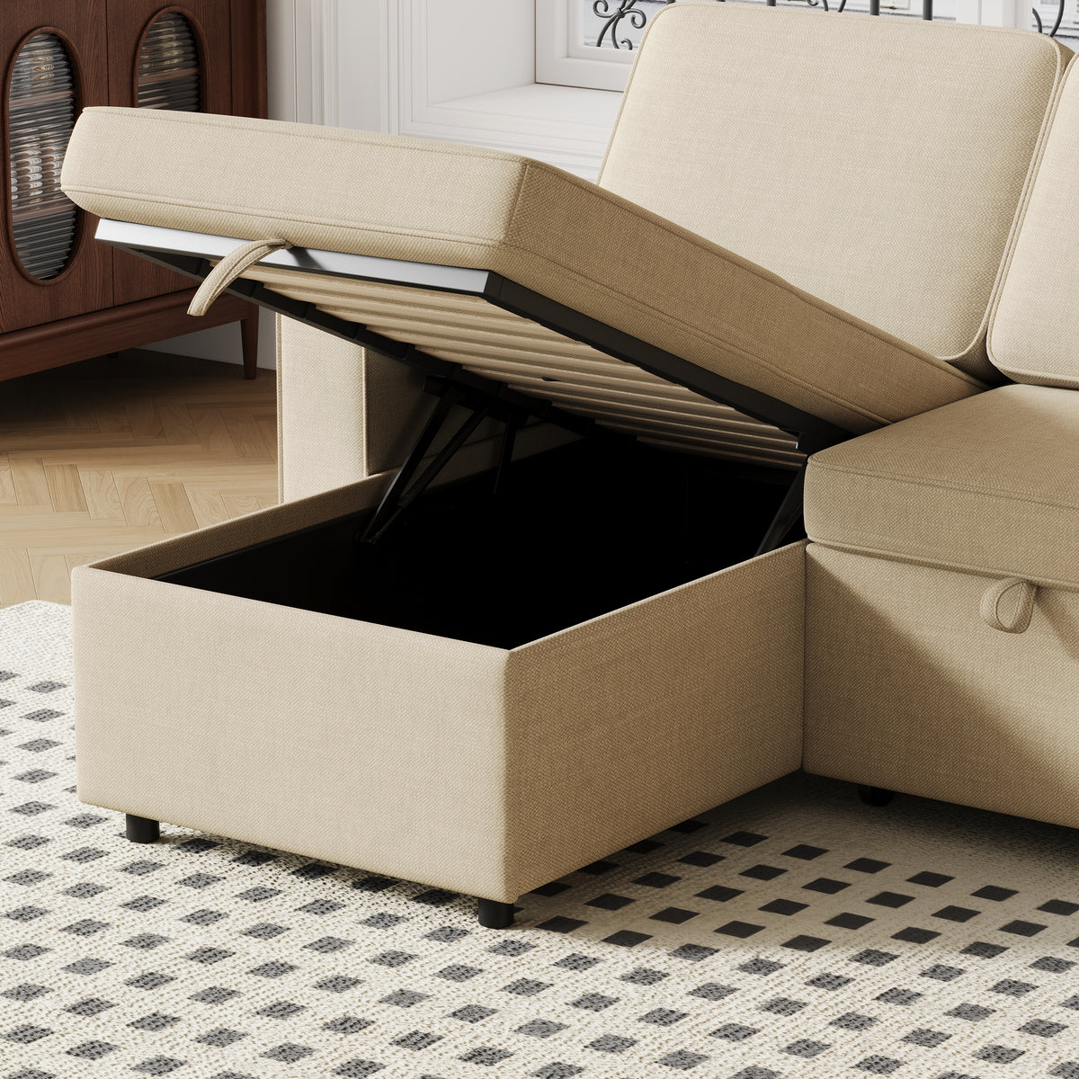 85.8" Pull Out Sleeper Sofa L-Shaped Couch Convertible Sofa Bed with Storage Chaise And Storage Racks,With USB Port And T-pyce Port W834S00266-djyc