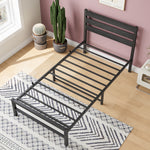 Twin Size Platform Bed Frame with Rustic Vintage Wood Headboard, No Box Spring Needed Black W840P164954-djyc