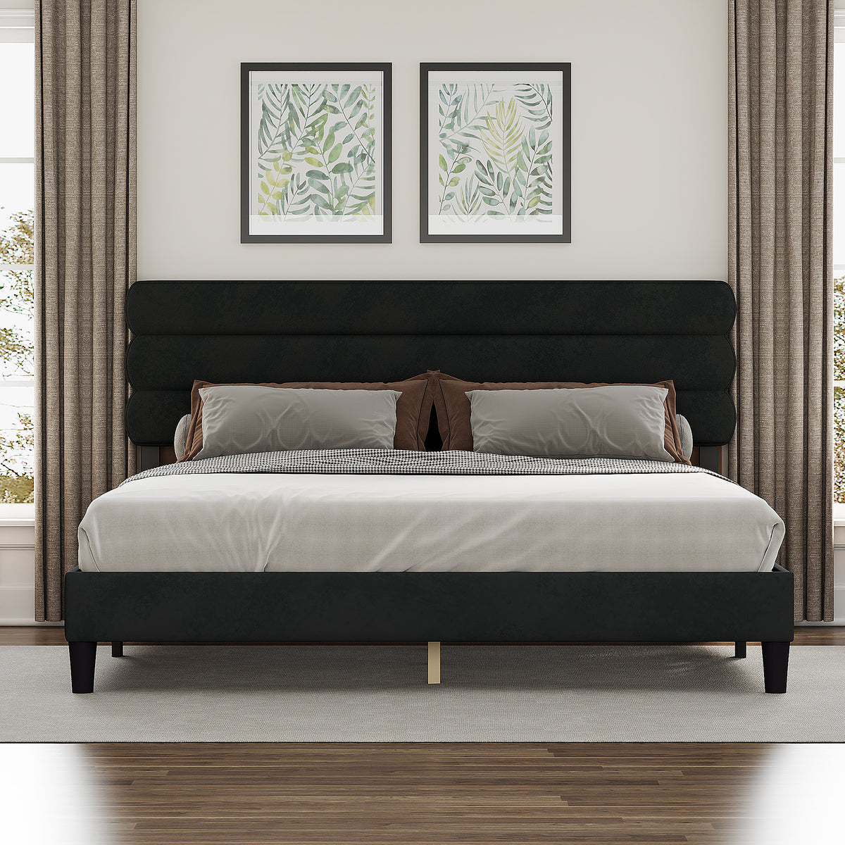King Bed Frame with Headboard,Sturdy Platform Bed with Wooden Slats Support,No Box Spring,Mattress Foundation,Easy AssemblyDark grey W1793140487-djyc