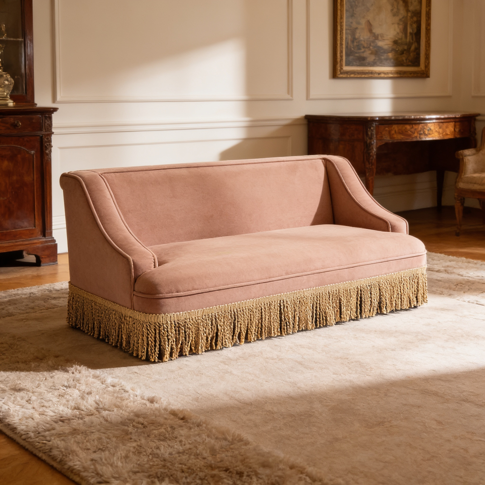 Duchess 33' Medium Princess Pet Bed Sofa with Fringe Skirt, Peach Orange Performance Velvet-B2719P479029 - 场景图