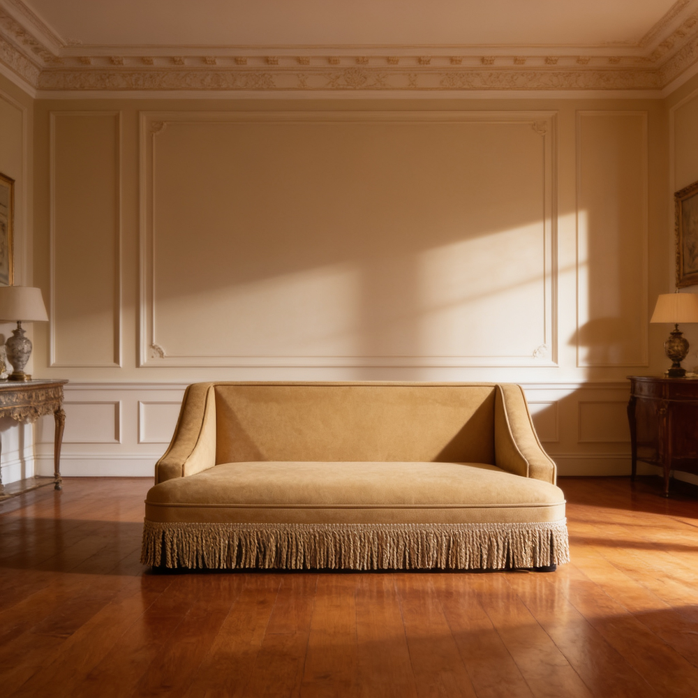 Duchess 33' Medium Princess Pet Bed Sofa with Fringe Skirt, Gold Yellow Performance Velvet-B2719P479030 - 场景图