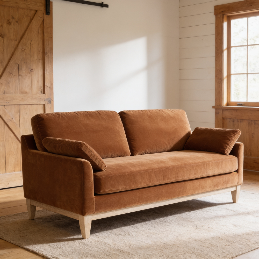 Pasadena 75.5' Modern Farmhouse Sofa, Burnt Orange Performance Velvet-B2719P479036 - 场景图