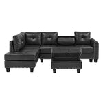 Sectional 3-Seaters Sofa , reversible recliner, Storage pad and wood grain cup holder, Non-slip leg, pu, black W487S00241-djyc