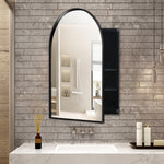 24x36 Inch Arched Recessed Medicine Cabinet, Metal Framed Bathroom Wall Cabinet with Mirror and Adjustable Shelves, Wall Mirror with Storage for Bathroom, Matte Black W1435P182919-djyc