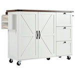 K&K 54.5" Farmhouse Kitchen Island with Power Outlet, Kitchen Storage Islandwith Internal Storage Rack, Drop Leaf, Spice Rack, Rolling Kitchen Cart on Wheels, for Home, Kitchen and Dining Room,White N707P170349W-djyc