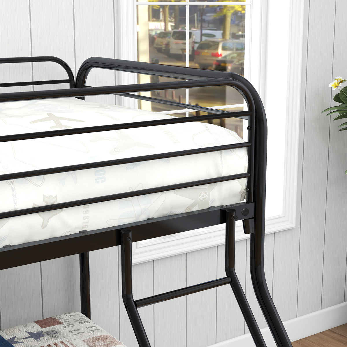 Heavy Duty Twin-Over-Full Metal Bunk Bed, Easy Assembly with Enhanced Upper-Level Guardrail, Black W840127266-djyc