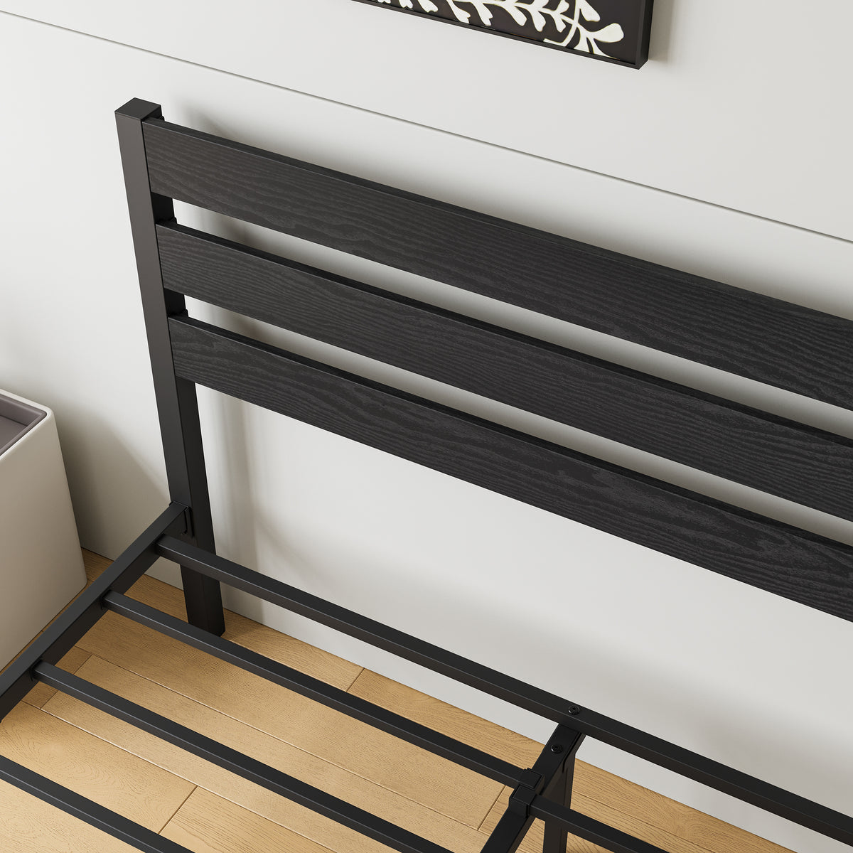 Full Size Platform Bed Frame with Rustic Vintage Wood Headboard, No Box Spring Needed Black W840P164957-djyc