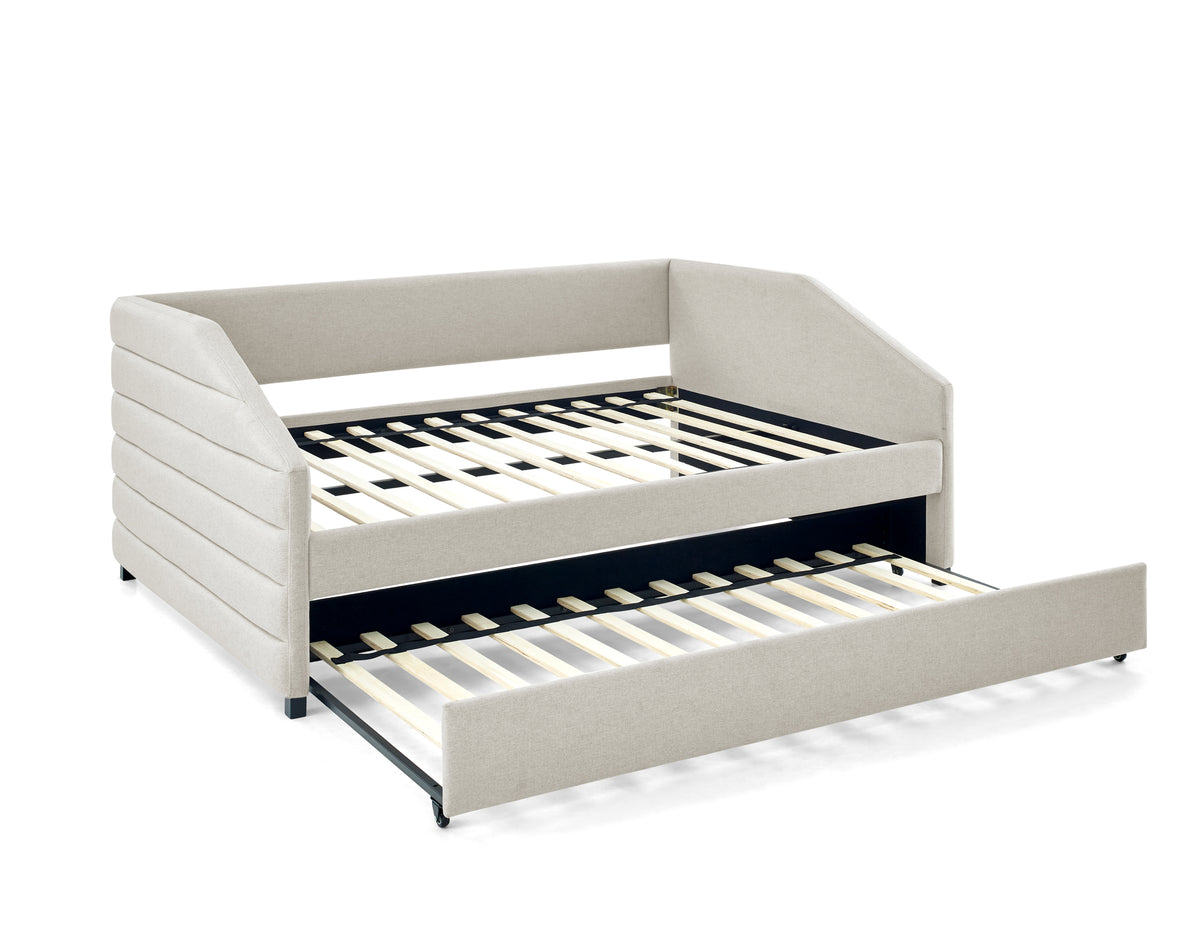 Full Size Daybed with Trundle Upholstered Tufted Sofa Bed, Linen Fabric, Beige (82.5"x58"x34") W487S00179-djyc