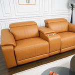 3-Piece Modular Leather Sofa with 2 Cup Holders,Comfortable Sectional Sofa Set for Living Room,Brown-B347S00033 - 商品介绍图