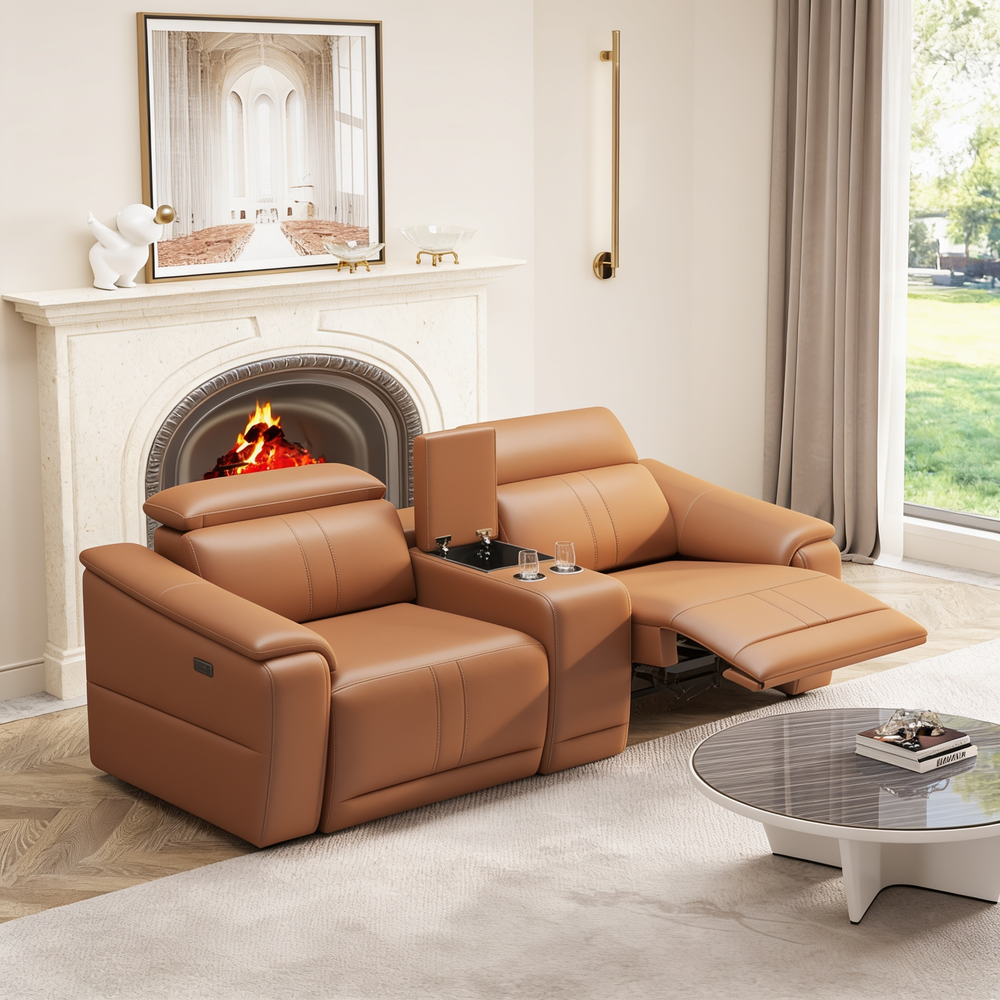 3-Piece Modular Leather Sofa with 2 Cup Holders,Comfortable Sectional Sofa Set for Living Room,Brown-B347S00033 - 正方形修复