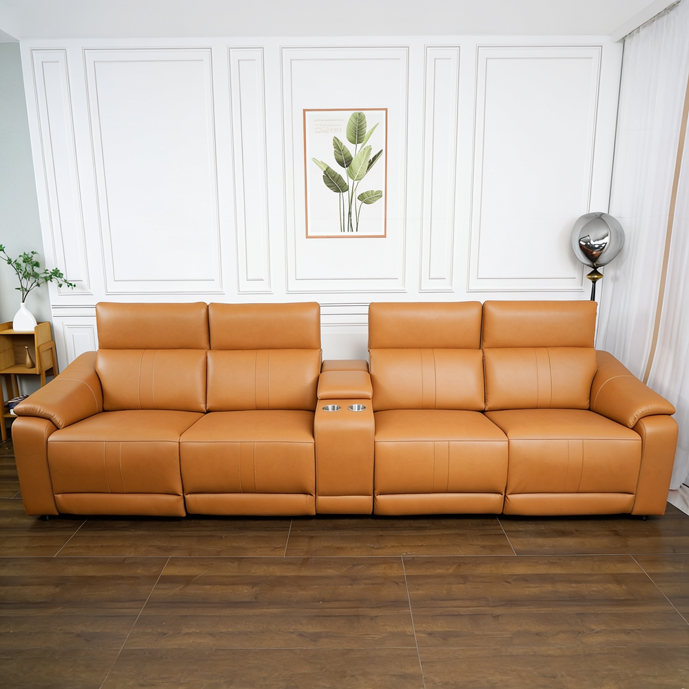 5-Piece Modular Leather Sofa with 2 Cup Holders,Comfortable Sectional Sofa Set for Living Room, Brown-B347S00034 - 正方形修复