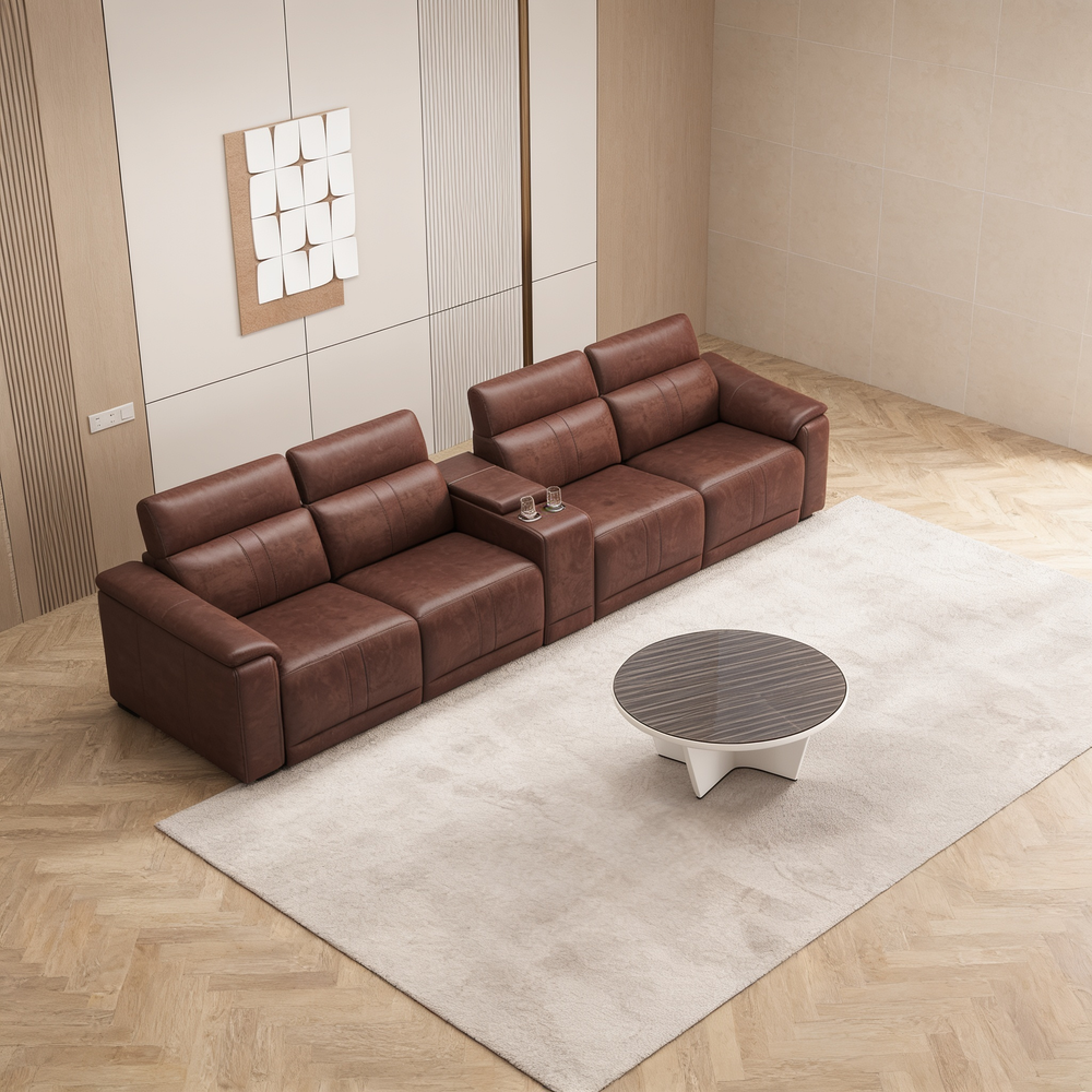 5-Piece Modular Leather Sofa with 2 Cup Holders,Comfortable Sectional Sofa Set for Living Room, Dark Brown-B347S00038 - 正方形修复
