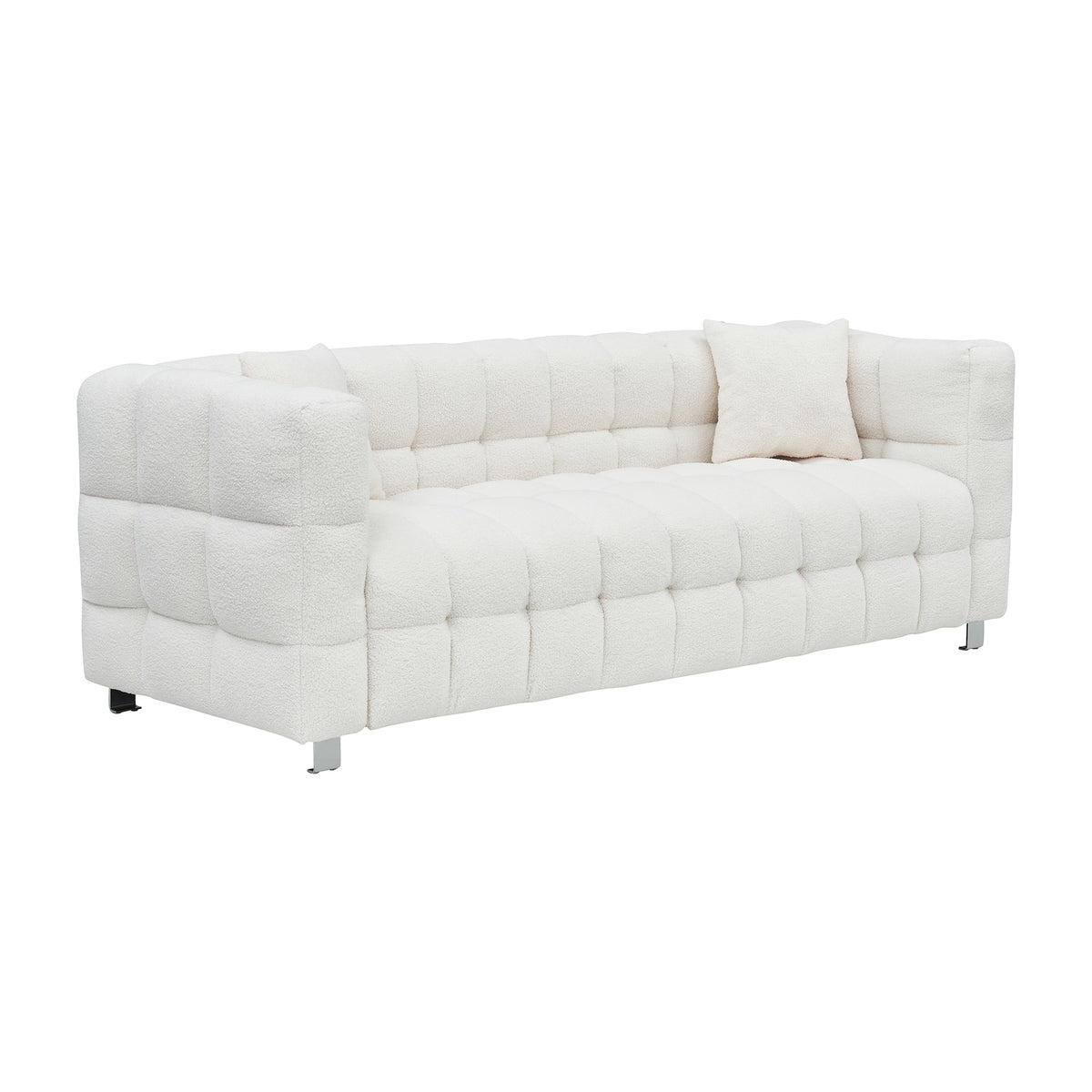 Sophisticated Comfort: Beige White Teddy Plush Sofa - 80 Inch, Perfect for Living Room or Bedroom, Includes Two Throw Pillows and Heavy-Duty Hardware Foot Support W1278141697-djyc