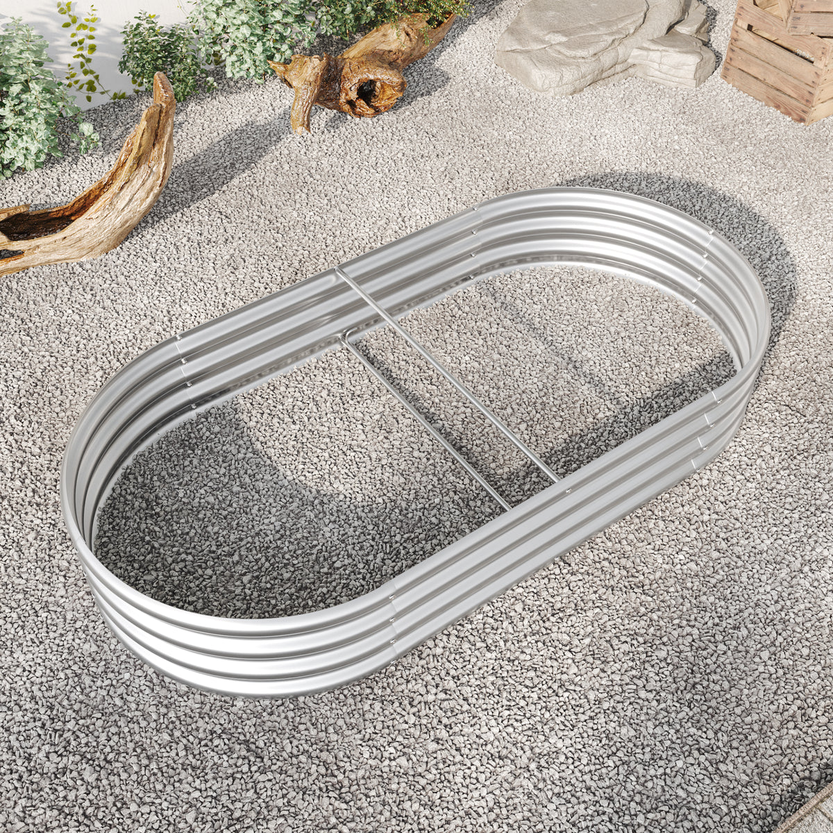 Raised Garden Bed Outdoor, Oval Large Metal Raised Planter Bed for for Plants, Vegetables, and Flowers - Silver W840101952-djyc
