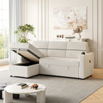 85 Inches Corduroy Sofa Bed, 3 Seater Sleeper Sofa with Storage Chaise, Square Handrail With Two Cup-holder And USB Charge Port, Pull Out Couch for Living Room W834S00272-djyc