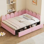 Full Size Upholstered Daybed with 2 Drawers,Velvet Sofabed with Soft Fabric Headboard, No Box-spring Needed, Pink N733P194901H-djyc