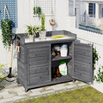 TOPMAX Outdoor 39' Potting Bench Table, Rustic Garden Wood Workstation Storage Cabinet Garden Shed with 2-Tier Shelves and Side Hook, Grey WF285324AAE-djyc