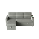 85 Inches Corduroy Sofa Bed, 3 Seater Sleeper Sofa with Storage Chaise, Square Handrail With Two Cup-holder And USB Charge Port, Pull Out Couch for Living Room W834S00269-djyc
