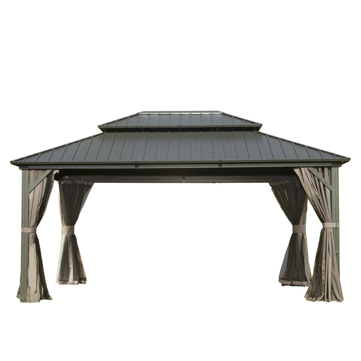 10' X 14' Hardtop Gazebo, Aluminum Metal Gazebo with Galvanized Steel Double Roof Canopy, Curtain and Netting, Permanent Gazebo Pavilion for Patio, Backyard, Deck, Lawn W1859S00051-djyc