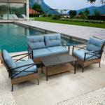 Patio 4 piece sectional low dining conversation sofa set- KD rattan wicker outdoor garden furniture corner sofa set with cushion. W640S00033-djyc