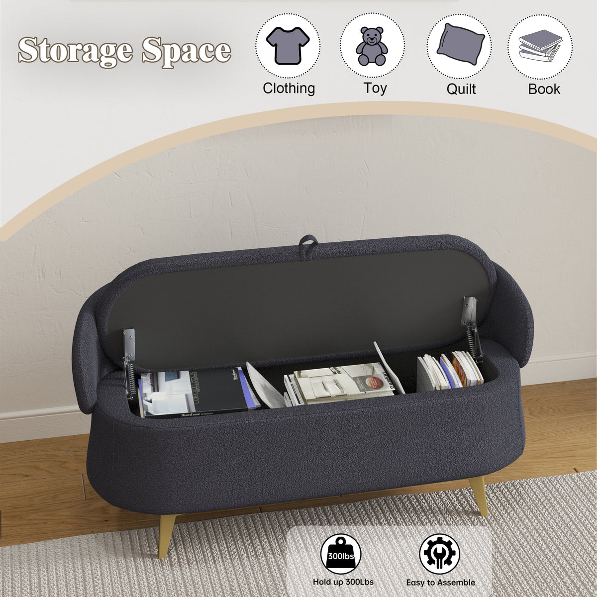 50-Inch Multi-Functional Rectangular Bed End Storage Sofa Stool in Teddy Fleece: Dreamy Comfort for Your Fashionable Home W1278122698-djyc