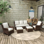 Patio Furniture Set Rattan Outdoor Sectional Conversation Sets 3-Seat Outdoor Couch,2 Single Chair and 2 Ottoman for Lawn, Balcony, Garden, Backyard (Bron-Off White, Set of 5) W1710S00256-djyc