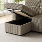 85 Inches Corduroy Sofa Bed, 3 Seater Sleeper Sofa with Storage Chaise, Square Handrail With Two Cup-holder And USB Charge Port, Pull Out Couch for Living Room W834S00271-djyc