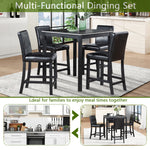 5 Piece Counter Height Table Set, Wooden Kitchen Table Set with Square Table and 4 Upholstered Chairs, Counter Height Dining Table with Crystal Decoration and Chair Set for Kitchen, Dining Room,Black W1998S00038-djyc