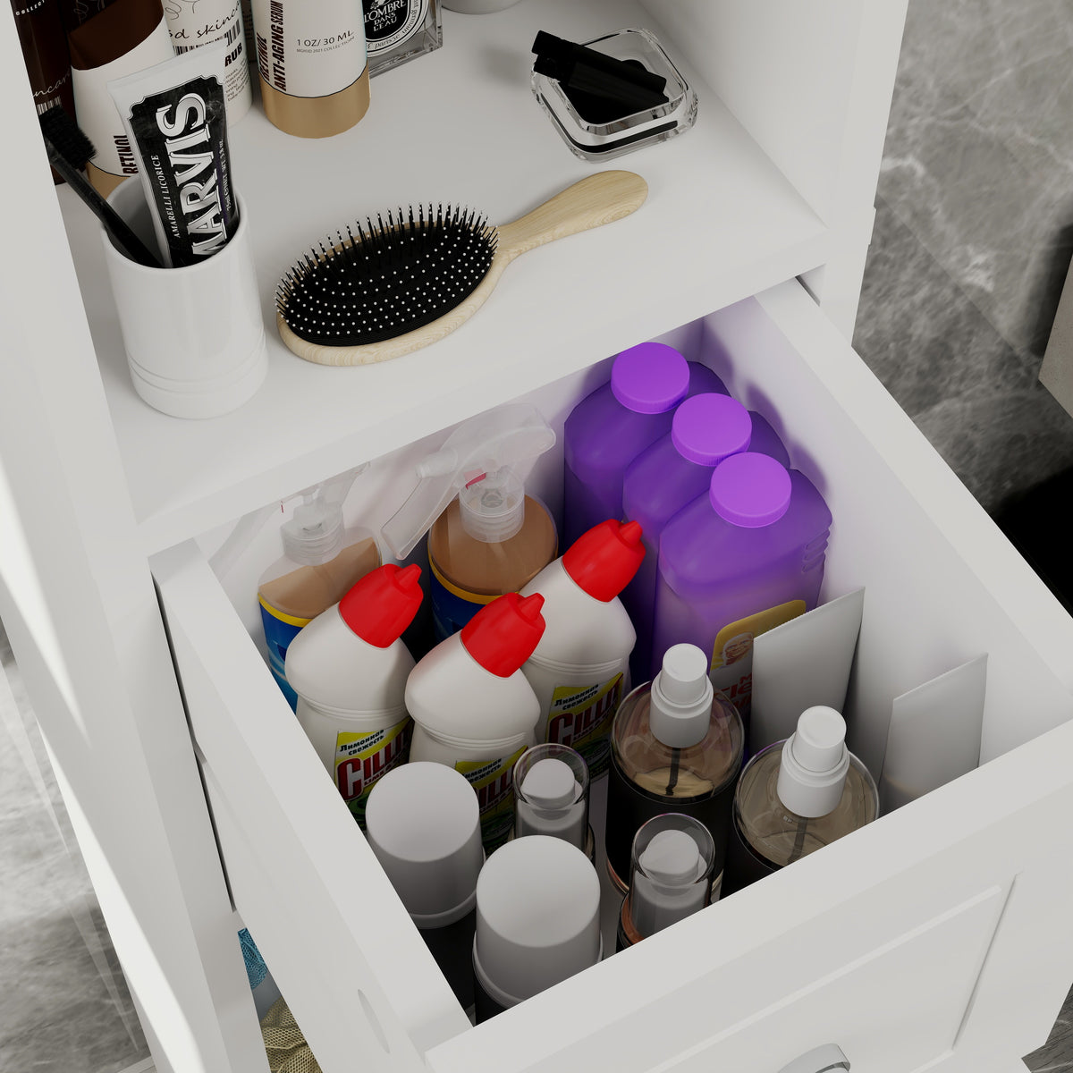 Tall Slim Bathroom Storage Cabinet, 71" Freestanding Bathroom Cabinet with 1 Drawer, 2 Doors and 4 Adjustable Shelves-White W282P154459-djyc