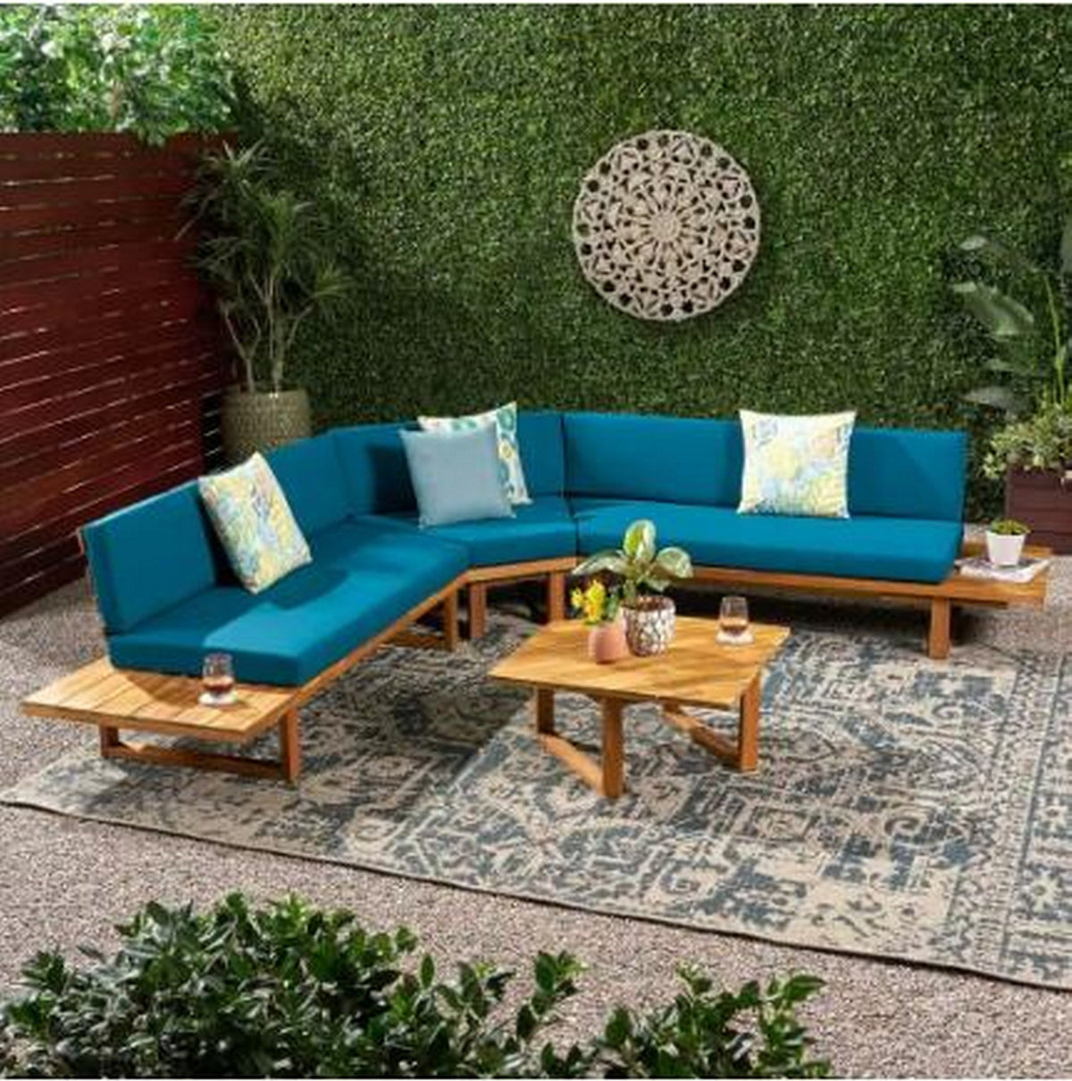 MIRABELLE 5 SEATER SECTIONAL SOFA SET WITH CUSHIONS, DARK TEAL 65543.00-65544.00-66938.00DT-djyc