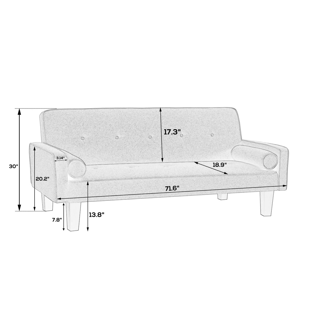 Sofa with Dual Functionality: 72" Dark Grey Cotton Linen Convertible Sofa Bed Including Two Bonus Pillows, Ideal for Family Living Rooms W127843493-djyc