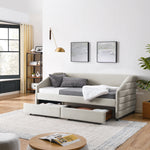 Twin Size Daybed with Two Drawers Trundle Upholstered Tufted Sofa Bed, Linen Fabric, Beige (82.5"x42.5"x34") W487S00175-djyc