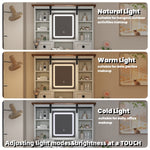 46.5'' Farmhouse Makeup Vanity Desk with Adjustible LED Lighted Mirror and Charging Station for Bedroom, Rustic Dressing Vanity Table with Side Cabinet and Cushioned Stool for Women W2557P167876-djyc