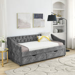 Twin Size Daybed with Drawers Upholstered Tufted Sofa Bed, with Button on Back and Copper Nail on Waved Shape Arms, Grey(81.5''x4''x30.5'') W1413S00001-djyc