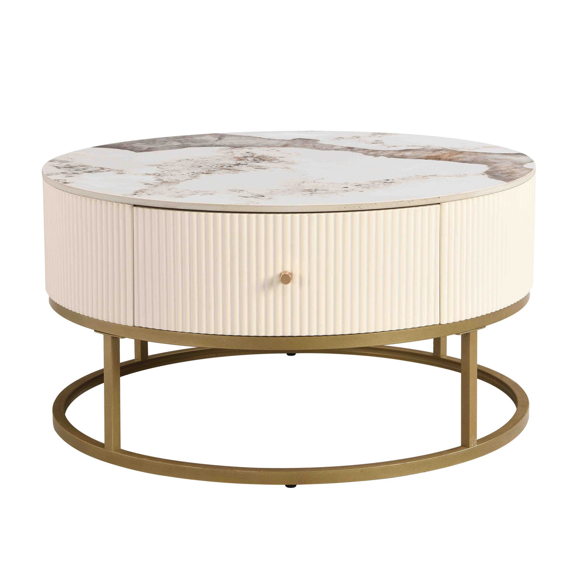 31.5 Inch Modern Round Coffee Table with Drawers, Marble Table with Storage, Coffee Table for Living Room W821P184399-djyc