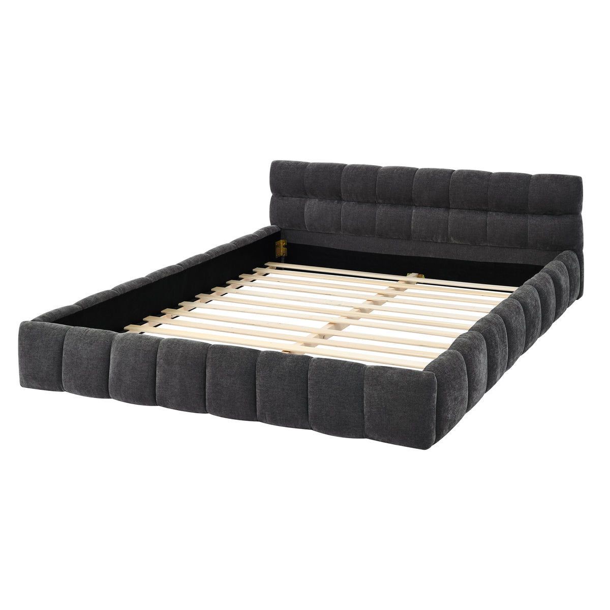Queen Size Upholstered Bed Frame with Thick Fabric, Chenille Fabric Grounded Queen Size Platform Bed with Headboard and Solid Frame. No Box Spring Needed, Dark Grey(68''*86.5''*23.5'') W487S00221-djyc